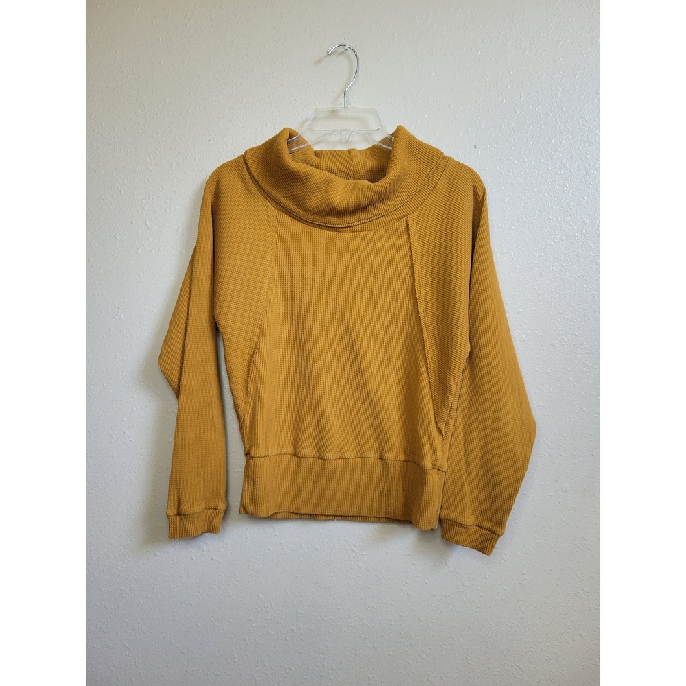 Anthropologie Pilcro Mustard Yellow Waffle Knit Cowl Neck Sweatshirt XS